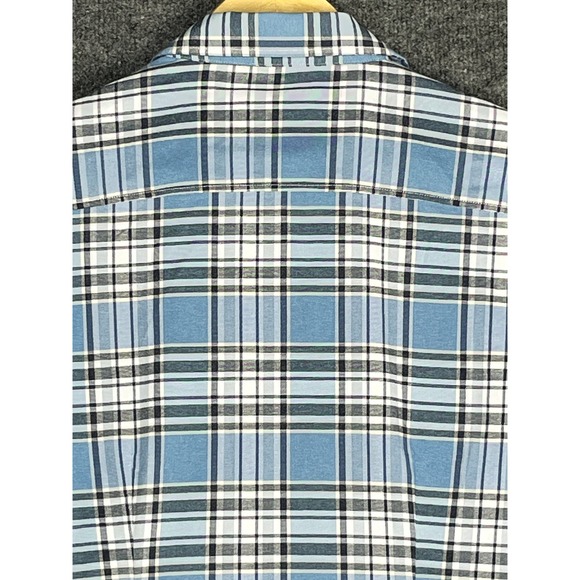 Peter Millar Button Up Long Sleeve Shirt Blue Gray White Plaid Mens Size Medium - Picture 8 of 11